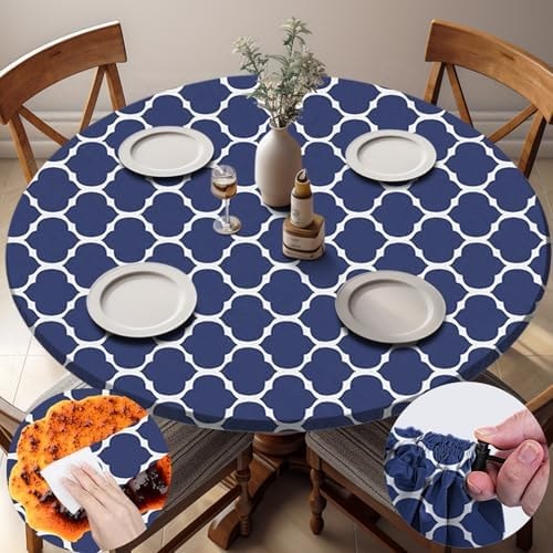 opstellen Fitted Round Tableclothes Drawstring Water Proof Table Cloth Polyester Indoor Outdoor Circular Covers for 45-54in Table Household Organization Gifts Patio Picnic Camping Festival Gadgets