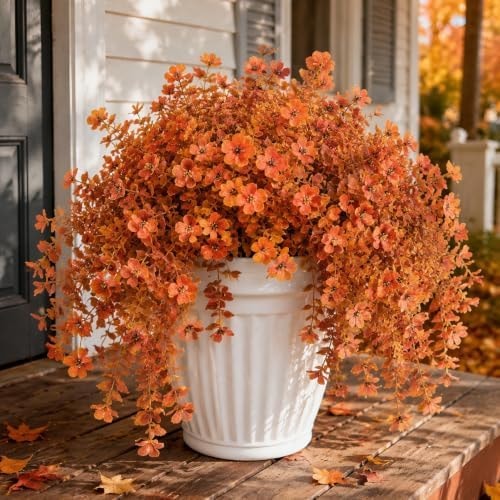 GOOLAMA 2PCS Artificial Fake Hanging Flowers Plants for Outdoor Fall Decor