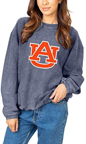 chicka-d NCAA Auburn Tigers Womens Corded Crew Pullover, Navy, Medium