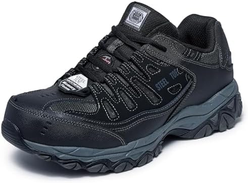 Skechers Men's Cankton Steel Toe Construction Shoe - Electrical Hazard Rated, Memory Foam, Black/Charcoal, 10.5