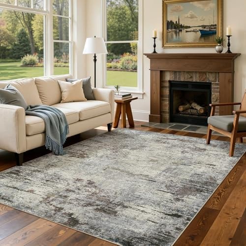 DMOYEST Area Rug Living Room Rugs - 5x7 Washable Large Soft Indoor Neutral Modern Abstract Low Pile Rug Carpet for Bedroom Dining Room Farmhouse Home Office - Brown Rust