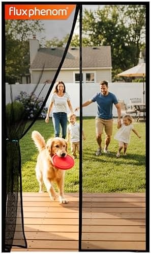 Flux Phenom Magnetic Screen Door - Bugs Out, Breeze in - 9min Install Auto-Sealing Heavy Duty Double Stitched Mesh, 52 Magnets, Hands Free Sliding & Patio Doors Net, Pet & Kid Friendly, 38 x 82 Inch