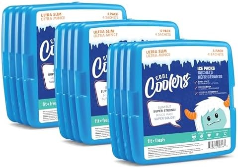 Cool Coolers by Fit & Fresh Kids Clear Blue Ice Packs, Quick Freeze, Space-Saving, Reusable Ice Pack for Lunch Boxes & Coolers