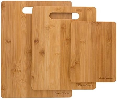 3 Piece Bamboo Cutting Board Set - Chopping and Serving Boards 8x6, 11x8.5, 13x9.5 by Classic Cuisine