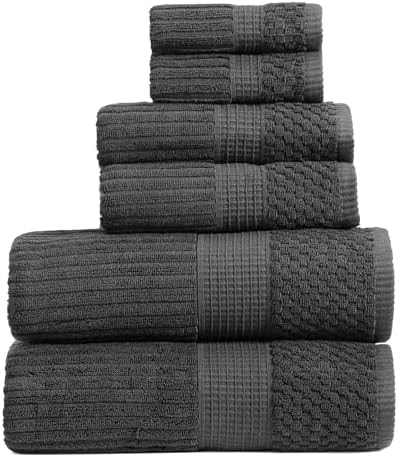 Springtree Home 100% Cotton Bath Towel Set | 6-Piece Set | Textured | Black