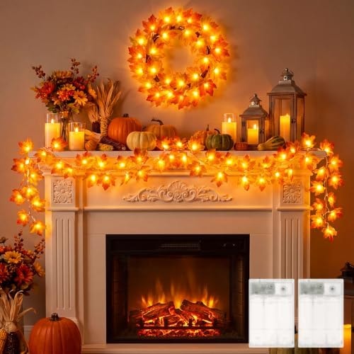 Brightown 2 Pack Fall Garland with Lights Total 20Ft 40LED Fall Decor