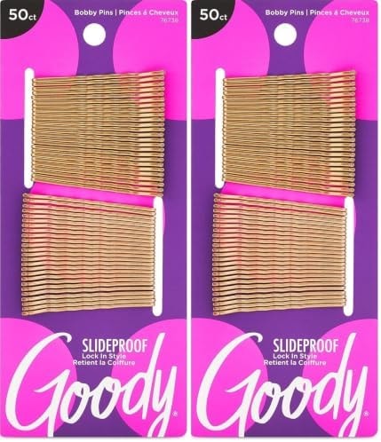 Goody SlideProof Bobby Pins - 50 Ct, Metallic Blonde, High Gloss Bobby Hair-Pins for Styling, Lock In Style, Comfortable, Pain-Free Hair Accessories for Women & Men, All Hair Types (Pack of 2)
