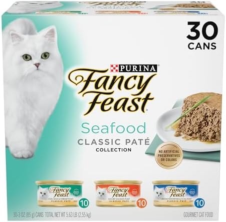 Purina Fancy Feast Seafood Classic Pate Variety Pack, 3 oz Cans, 30-Pack