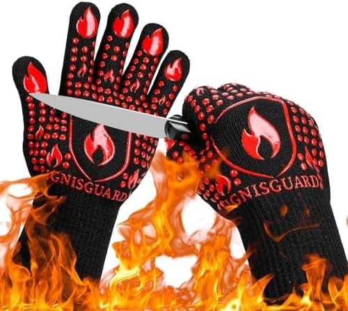 IGNISGUARD BBQ Grill & Oven Gloves, 932°F Heat Resistant Oven Mitts, Red(L)