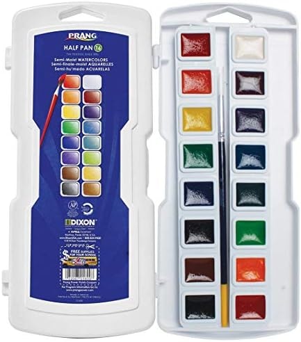 Prang Semi-Moist Watercolors 16-Color Half Pan Paint Set, Pack of 1