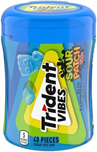 Trident, Vibes Sour Patch Kids Blue Raspberry Sugar-Free Chewing Gum, 40 Count