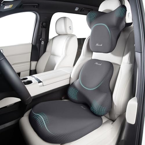 FLORICH Car Seat Cushion and Lumbar Support Pillow for Office Chair Car, Neck Headrest Pillow, Ergonomic Memory Foam, Pressure-Relieving Back Support for Car, Office Chair & Wheelchair – Gray