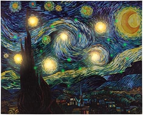 Lavish Home Lighted Wall Art Canvas With Timer- Van Gogh Starry Night Printed Decor with LED And Color