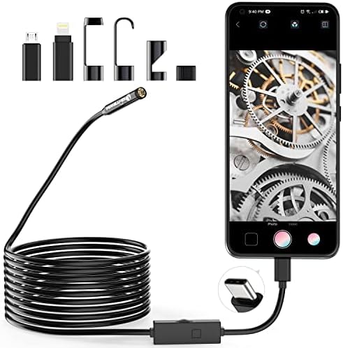 1920P Endoscope Snake Inspection Camera, Type C Borescope, Scope Camera with 8 LED Lights for Android and iOS Smartphone, iPhone, iPad, Samsung (16.5 FT/5M)
