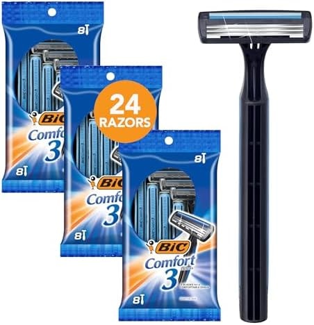 BIC Comfort 3 Disposable Razors, Long-Lasting 3-Blade Razors for Men, Perfect razors Designed for Smooth and Comfortable Shave, 24-Count