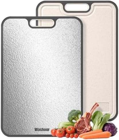Washour Non Toxic Cutting Board for Kitchen, Food Grade Stainless Steel Cutting Boards 2 in 1 Double Sides, Non Slip Cutting Mat15.9””