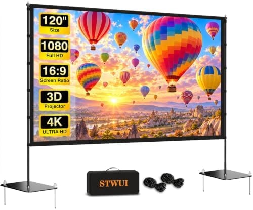 Outdoor Projector Screen with Stand featuring a Stake-Down Base-120 Inch 16:9 4K HD Portable Projector Screen Indoor Outdoor Movie Screen Lightweight Projection Screen with Carry Bag for Home,Backyard