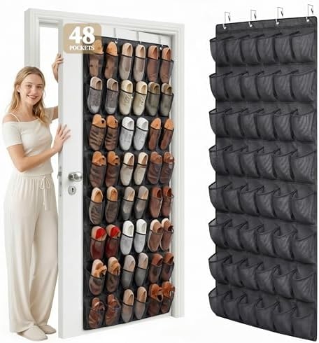 Ordovibe 48 Pockets Over the Door Shoe Organizer, Mesh Hanging Shoe Rack for Women, 6-Column Heavy Duty Shoe Storage for Sneakers & Heels, Behind Door Holder for Entryway Bedroom Dorm College, Black