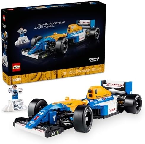 LEGO Icons Williams Racing FW14B & Nigel Mansell F1 Model Car Kit - Building Set for Adults, Ages 18+ - F1 DIY Craft for Display - Gifts for Birthdays - 10353