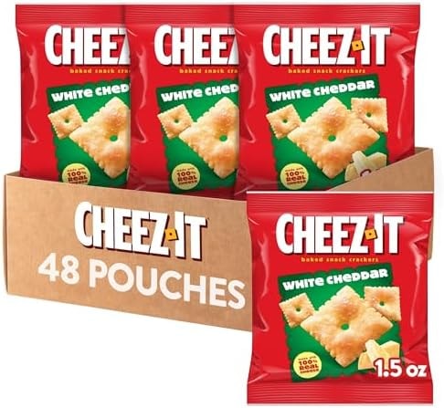 Cheez-It Cheese Crackers, Baked Snack Crackers, Lunch Snacks, White Cheddar (48 Pouches)