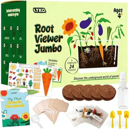 Large Root Viewer Kit for Kids STEM Science Toy Growing Kits for Ages 4, 5, 6, 7, 8, 9,10 Birthday Gifts for Boys Girls, DIY Set, Includes Strawberry, Eggplant, Dwarf Sunflower, Carrot, Pea, Scallion