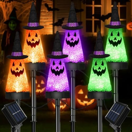 6 Pack Halloween Decorations Outdoor, Solar Ghost Pathway Lights Waterproof