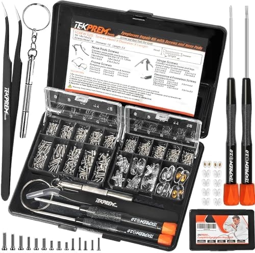 TEKPREM Magnetic Eyeglass Repair Tool Kit, Eye Glasses Repairing Screwdriver Set with Compatible Eyeglass Screws,Silicone Nose Pads,Tweezer,Small Screwdriver for Eyeglasses,Sunglasses and Nose Pads