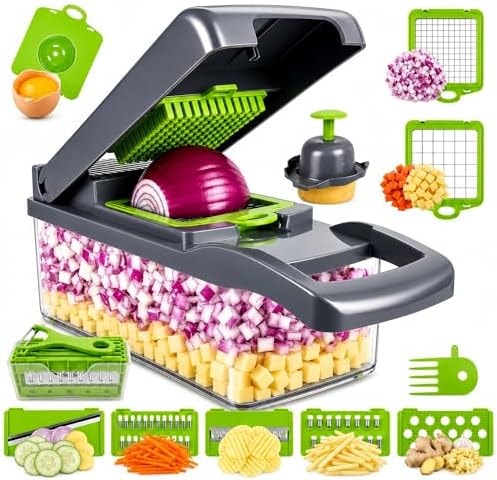 Vegetable Chopper, Onion Dicer & Mandoline Slicer with Container, black