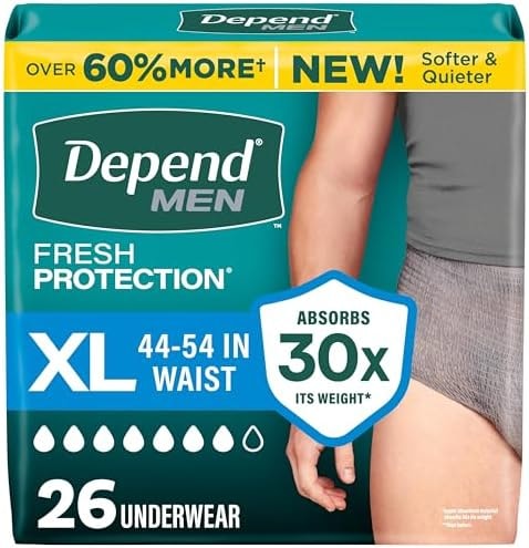 Depend Fresh Protection Adult Diapers for Men, XL, 26 Count