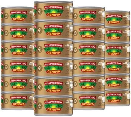Genova Premium Yellowfin Tuna in Olive Oil, 3 Ounce Cans (Pack of 24), Wild Caught Canned Tuna, Solid Light
