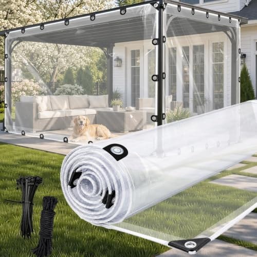 Clear Tarp ,Clear Tarps Heavy Duty Water Resistant, 8Mil Transparent Tear Resistant Vinyl Tarpaulin Enclosurewith Grommets and Reinforced Edges for Patio,Porch and Outdoor - 4 x 6 ft