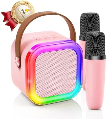 Kinglucky Mini Karaoke Machine for Kids, Top Birthday Gift Pick for Girls Ages 3, 4, 5, 6, 7, 8, 9, 10, 11, 12 Years Old, Kids' Personal Video Players Accessories with 2 Mics Singing Present Toy Pink