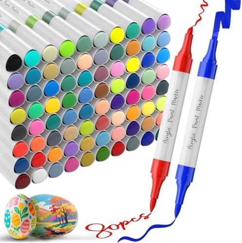 WELLOKB 80 Colors Dual Tip Chisel & Brush Acrylic Paint Markers, Fabric Markers, Permanent Acrylic Paint Pens for Wood, Glass, Rocks, Paper, Coloring book, Ceramic, DIY Crafts for Adults