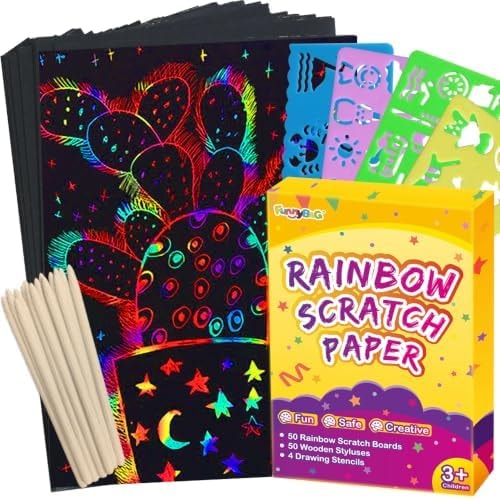 FUNNYB&G 100 Pcs Rainbow Scratch Paper Art for Kids Arts and Crafts Kit