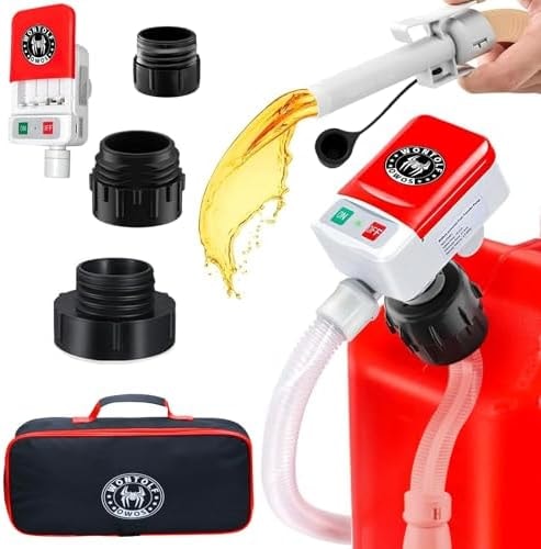 Wontolf Cordless Fuel Transfer Pump Battery Powered with Auto-Stop, Electric Fuel Pump with Storage Bag, Portable Gas Can Pump, Gasoline Gas Oil Transfer Pump, 3.2GPM & 51" Hose & 4 Adapters