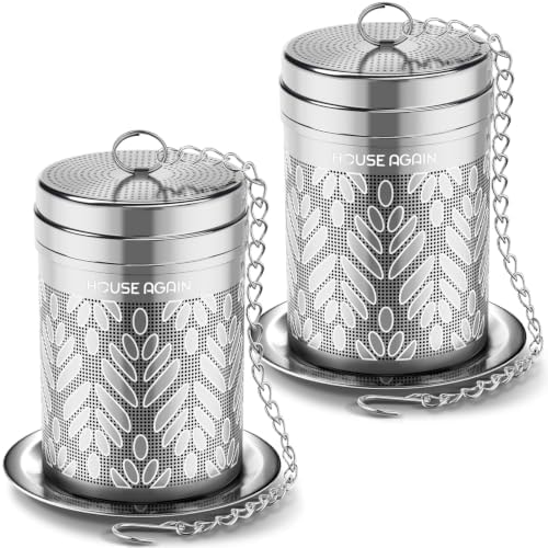 House Again 2 Pack Tea Strainers for Loose Tea, Extra Fine Mesh Tea Infuser, Updated Slim Threaded Lid & 304 Stainless Steel, Tea Ball Filter Bags Diffusers, Loose Leaf Tea Steeper for Brew Spices