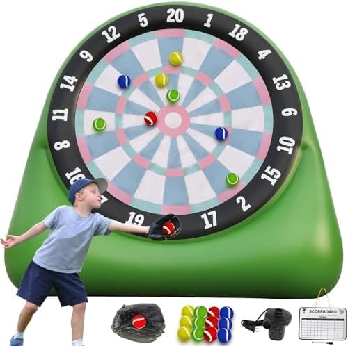 Inflatable Dart Board Giant 6ft, Sticky Golf & Baseball Toss Game for Backyard Party Outdoor Lawn, Giant Kick Dart Soccer Target with 12 Sticky Golf Balls & Pump, Big Yard Game for BBQ Beach Camping