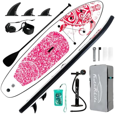FEATH-R-LITE Inflatable Stand Up Paddle Board 10'6''x33''x6'' Ultra-Light (18.9lbs) SUP with Paddleboard Accessories,Fins,Adjustable Paddle, Pump,Backpack, Leash, Waterproof Phone Bag