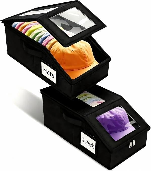 Uawsyut Hat Organizer for Baseball Caps, Stackable Hat Boxes for 24 Caps