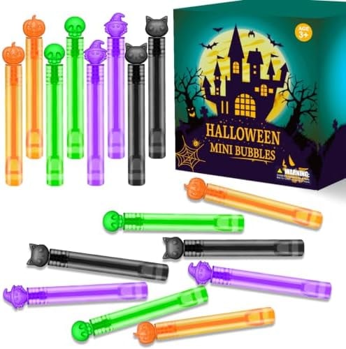 Halloween Treats Non Candy for Toddlers 24 PCS, Mini Bubble Wands Prizes Toys Gifts Bags for Kids, Small Halloween Birthday Classroom Party Basket Goody Bag Stuffer Trinkets Stuff for Boys Girls