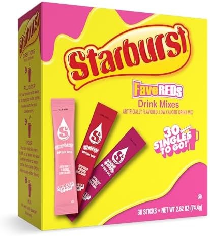 Singles To Go! Starburst Fav Reds Variety Pack, Powdered Drink Mix, 30 Count