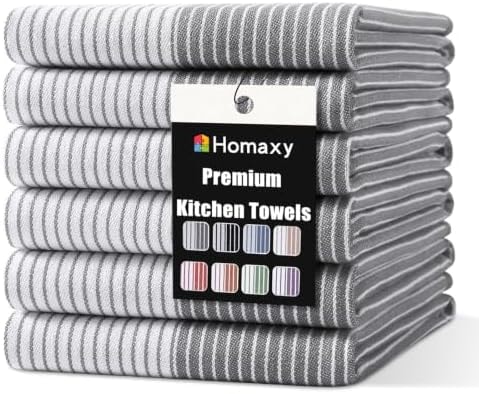 Homaxy Premium 100% Cotton Kitchen Towels 18"x28", 6 Pack, Grey
