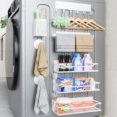 Multifunctional Magnetic Shelf for Washing Machine, Refrigerator, Microwave, Coffee Maker, and Any Metal Surface, Powerful Magnetic Shelves Include Magnetic Paper Towel Holder (8 pcs - White)