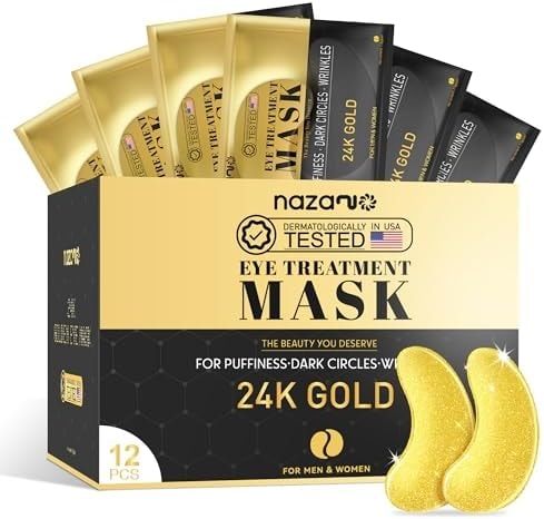 NAZANO 12 Pcs 24K Gold Under Eye Patches - Eye Masks