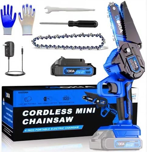 Mini Chainsaw, 20V Cordless 4 Inch, 1.5Ah Battery, Handheld Saw, Blue