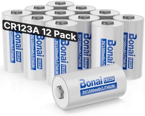 BONAI CR123A 3V Lithium Battery, 1500mAh High Capacity CR123 CR17345 Batteries for Smart Home Sensors, Flashlights & Security Systems, 10-Year Shelf Life, Non-Rechargeable (12 Pack)