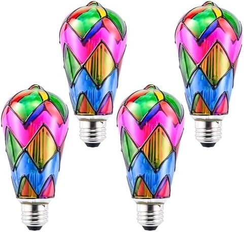Kitmose 4 Pack Stained Glass Light Bulbs, LED Edison Light Bulb E26 3.5W Replacement Light Bulbs Tiffany Style for Bedroom Living Room Home Christmas Decoration