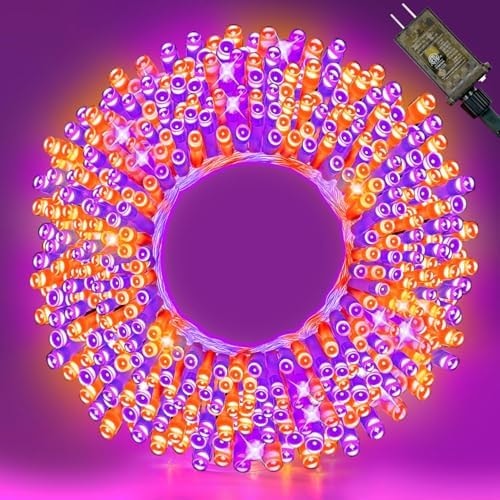 100FT Purple Orange Halloween Lights, Clear Wire Plug-in String Lights