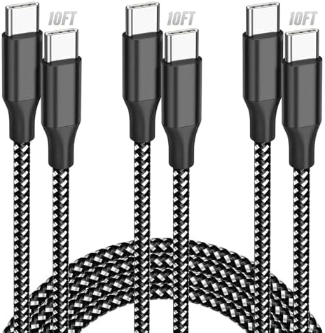 SwaggWood USB C to USB C Cable, 3Pack 10FT 60W USB C Fast Charging Cable Nylon Braided Type C Charger Cord for iPhone 17/16/15/iPad Pro/MacBook Air and More