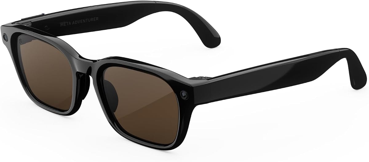 Meta Adventurer Large Classic Black | Smart AI glasses for Women, Men AI, 12MP Camera, Live Translate — 3K HD Resolution — 8+ Hour Battery — Range of Sizes — Brown Lenses